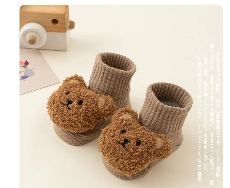 New Baby Winter Autumn Floor Sock Soft Cute Cartoon Bear Doll Toddlers Boys Girls Indoor Shoes Anti-skip 0-3Y Kids Socks