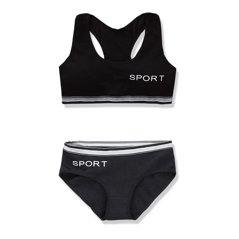 8-18Y Teenage Girls Training Bras Panties Student Kids Cotton Underwear Sets Young Children Padded Bra Vest+Panties Underclothes