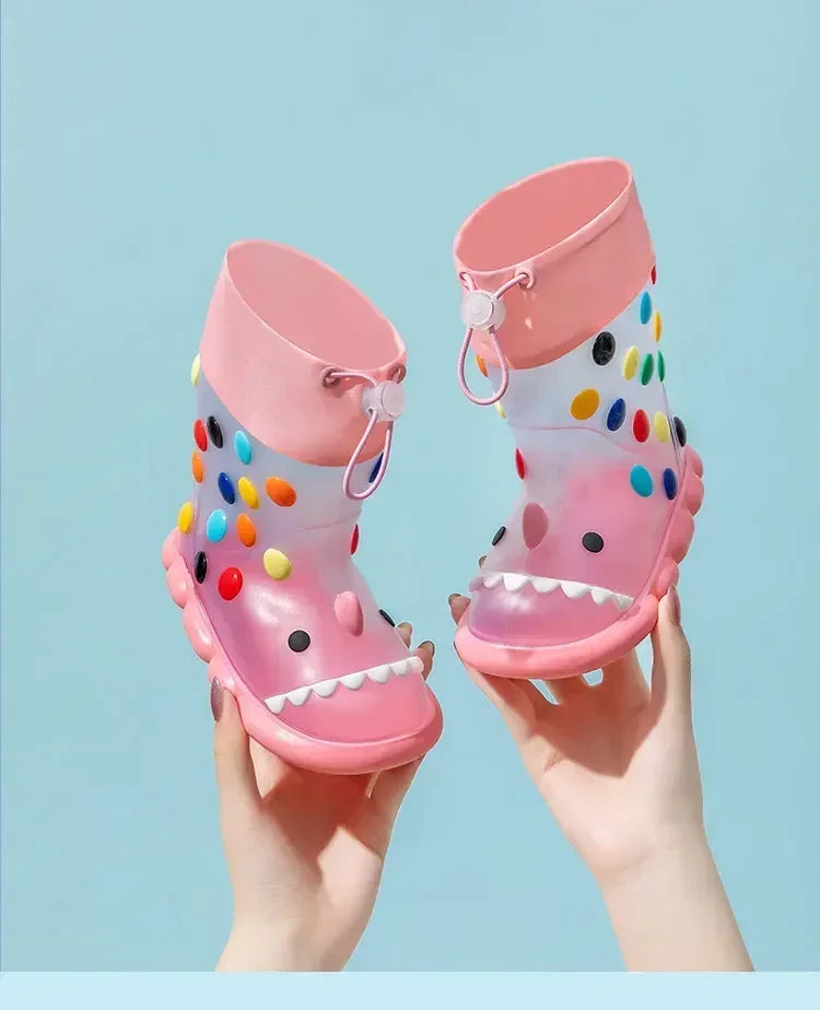 Anti-Slippery Rain Boots Kids Fashion Casual Waterproof Boys Girls Print Cartoon Children PVC Soft Soles Shoes 2023 Summer