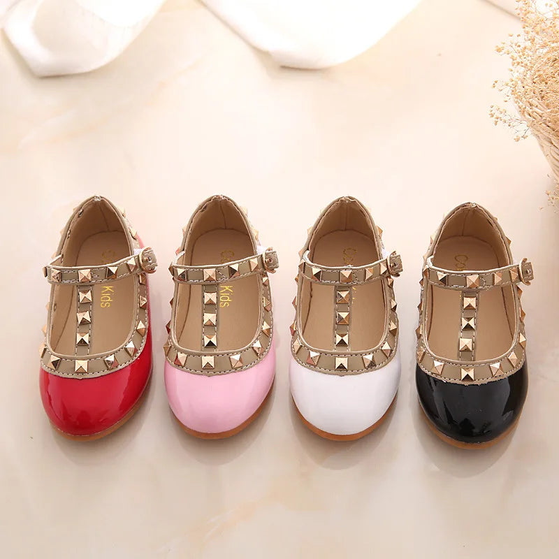 2024 New Girls Sandals Rivets Single Shoes Kids Leather Shoes children nude sandal toddler Girls Princess Flat Dance Shoes - Idrilay 