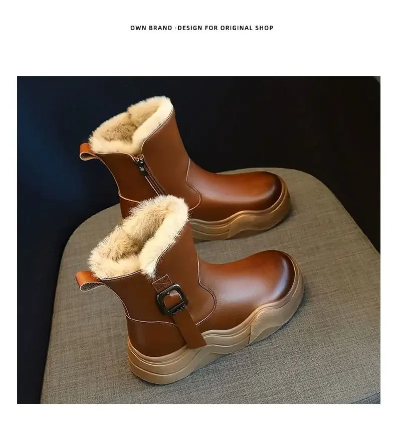 2025 New Fashion Winter Kids Faux Fur Boots for Girls Kids Plush Lining Ankle Boots Non-slip Breathable School Shoes - Idrilay 