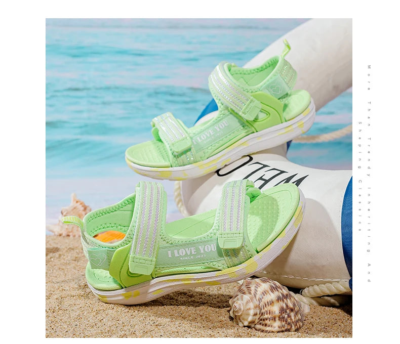 Sandals Girls Soft Soles Casual Shoe Fashionable Princess Shoes New Flowers Pink Flat Shoes  Brand Non-slip Beach Shoes Children