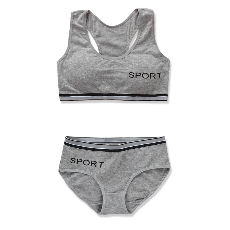 8-18Y Teenage Girls Training Bras Panties Student Kids Cotton Underwear Sets Young Children Padded Bra Vest+Panties Underclothes