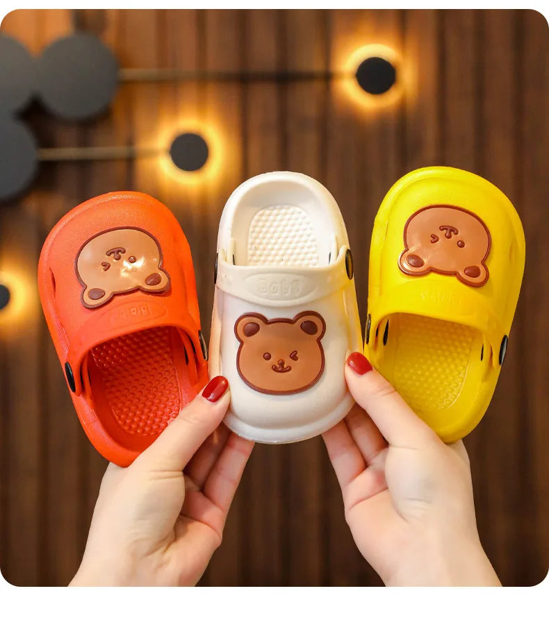 Two-Styles Baby Summer Shoes Cute Bear Baby Sandals Beach Bathroom Toddler Boys Girls Anti-slip Slippers Newborn Infant Sandals