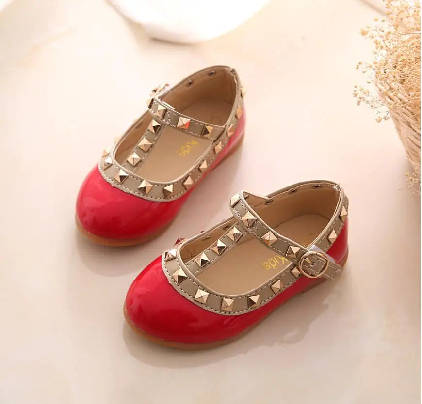 2024 New Girls Sandals Rivets Single Shoes Kids Leather Shoes children nude sandal toddler Girls Princess Flat Dance Shoes - Idrilay 