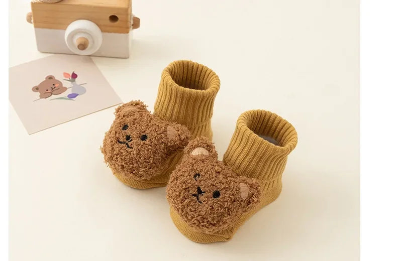New Baby Winter Autumn Floor Sock Soft Cute Cartoon Bear Doll Toddlers Boys Girls Indoor Shoes Anti-skip 0-3Y Kids Socks