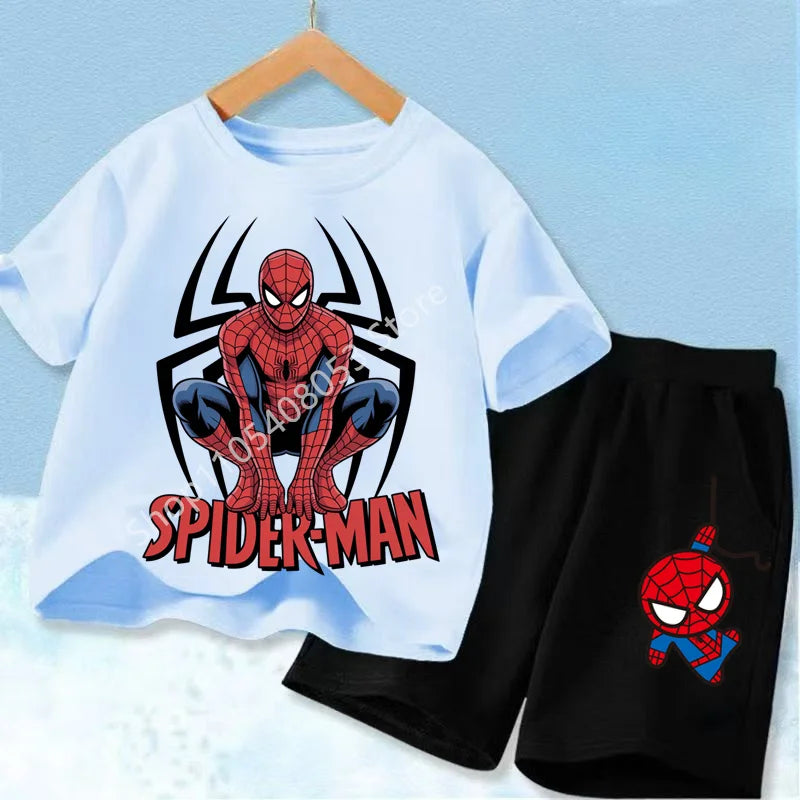 Summer Hot Sale Kids Short Sleeve Two Piece Set Marvel Spider Man Cartoon Print Children Outfit