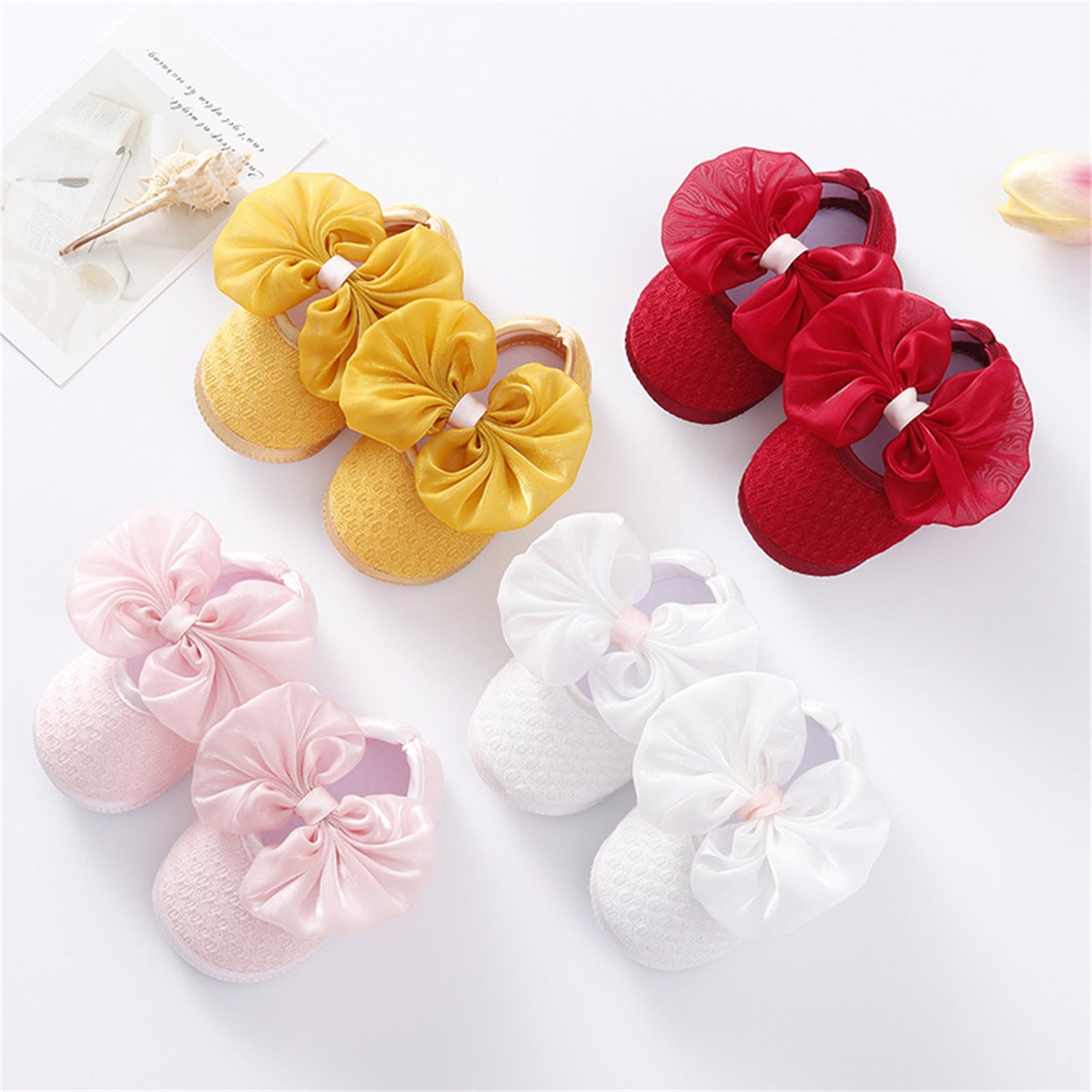 Pudcoco Infant Girl Flat Shoes for Spring Autumn, Bowknot Soft Sole Anti Slip Crib Shoes + Lace Headband