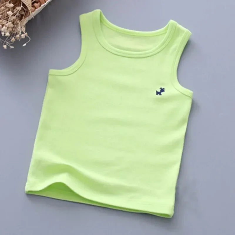 Fashion Children T-shirts for Girls Candy Color Baby Boys Graphic Tee Cotton Vest Tops Kids Summer Clothes Sleeveless T-Shirt - Idrilay 