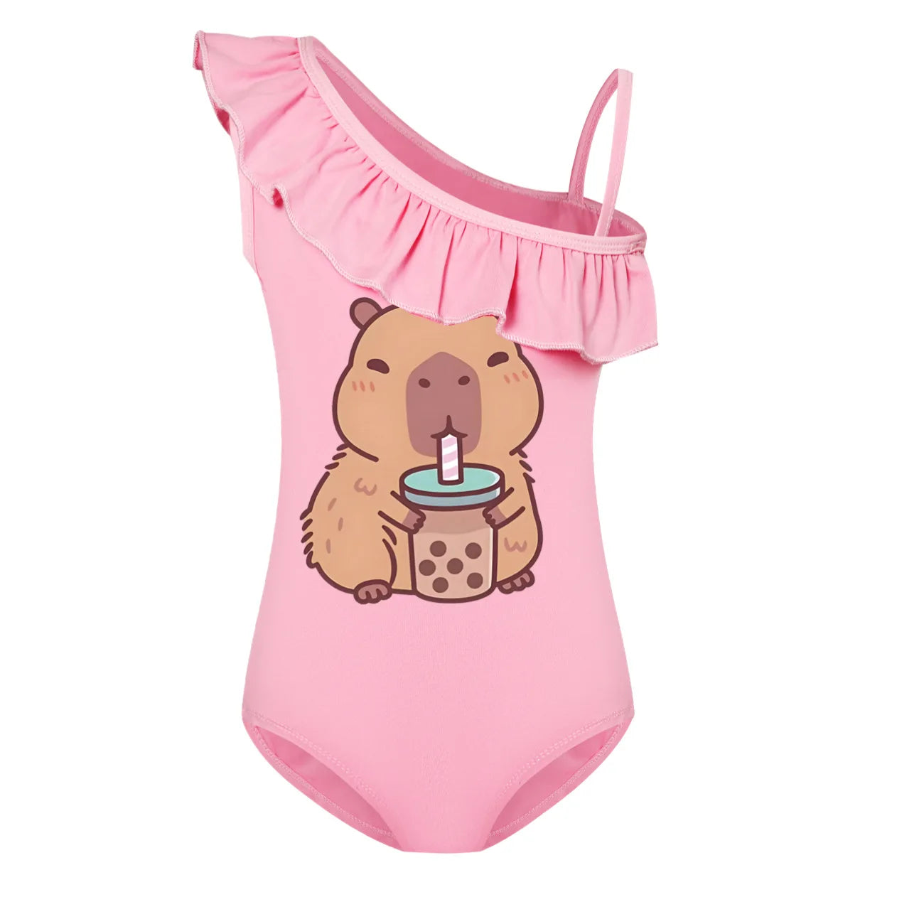 Swimsuit for Girls Summer Vacation Outfits Kids Game copybara Sling Ruffles Bikini Set Children Carooon Print Swimwear