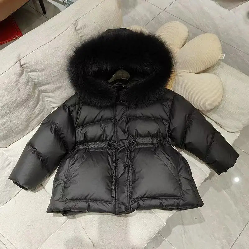 2025 Winter New Hooded Medium to Long Children's Thick Hairy Decorative Cotton Jacket