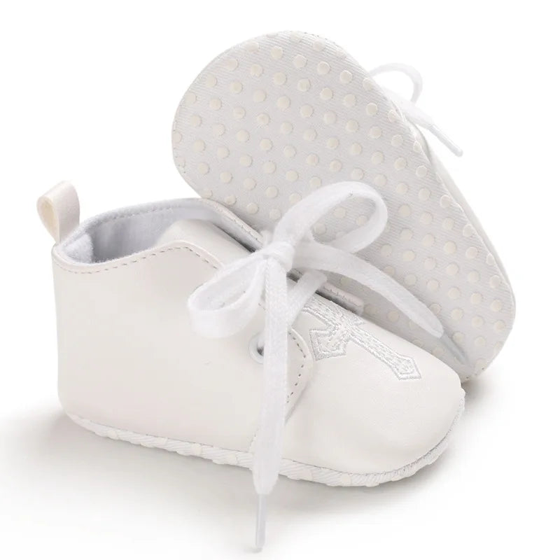 Newborn Baby White Baptism Shoes Soft Anti-slip Toddler Boy Girl Christening Golden Church Cross Soled Infant First Walker Shoes