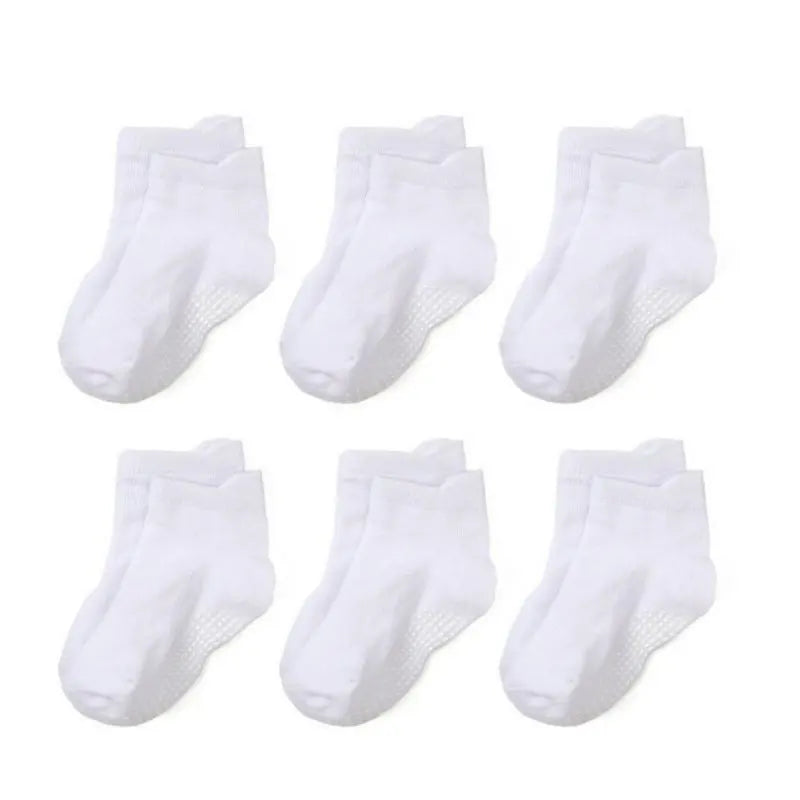 6 Pair Cotton Baby Anti-slip Boat Socks For Boys Girls Low Cut Floor Kids Toddler Sock With Rubber Grips For 0-7Years