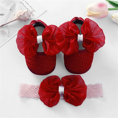 Pudcoco Infant Girl Flat Shoes for Spring Autumn, Bowknot Soft Sole Anti Slip Crib Shoes + Lace Headband