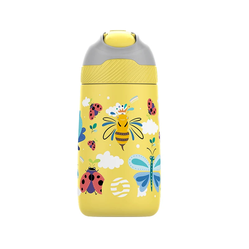 FJbottle Kids Water Bottle,Vacuum Flacks,Thermos With Cute Dinosaur Pattern,Vacuum Bottle With Healthy Straw And BPA Free,350ML - Idrilay 