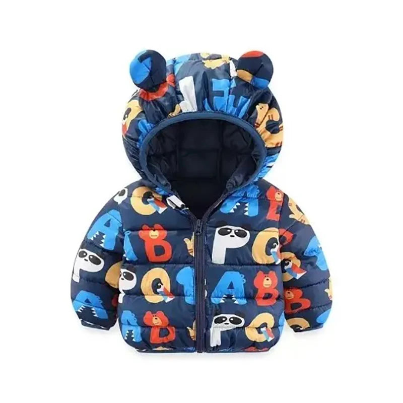 Girls Winter Coat Boy kids Girls Cotton-padded Jacket Character Pattern Baby Hooded Jacket Children Down Jacket