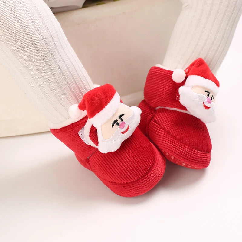 Cute Baby Boy Christmas Boots With Plush Insulation Suitable For 0-1 Year Old Girls Soft Soled and Comfortable Boots The first