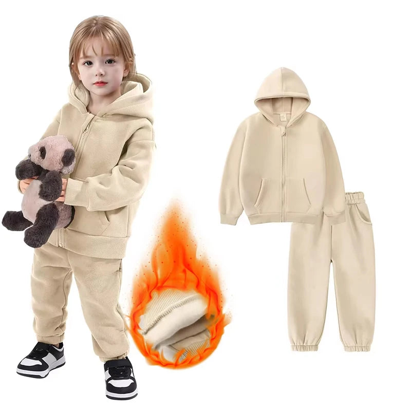 Winter Kids Clothing Sets Children Clothes Set Zipper Sports Wear Fleece Girls Sweatsuit Kids Winter Clothing Sets - Idrilay 