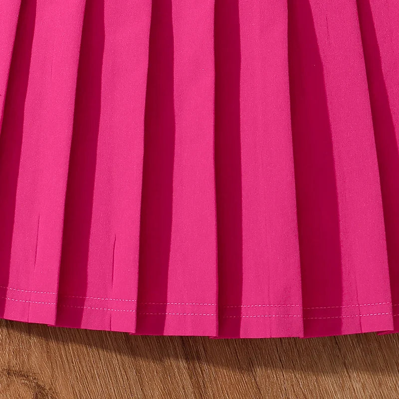 2024 New Children's Fashion Clothes Sets For Kids Girl Black Smiley T-shirt And Rose Red Pleated Skirt High Quality Korean Style - Idrilay 