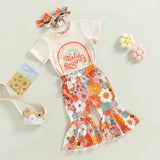 2-3T Toddler Baby Girl Birthday Outfit Groovy One/Two Groovy Romper Shirts Flower Bell Bottoms Headband Boho Clothes