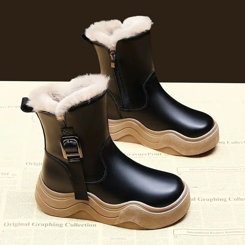 2025 New Fashion Winter Kids Faux Fur Boots for Girls Kids Plush Lining Ankle Boots Non-slip Breathable School Shoes - Idrilay 