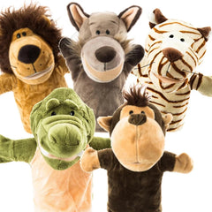 Stuffed Plush Animal Hand Puppet Finger Muppet Doll Toy Story Telling Educational Figure Decompressing Lion Monkey Gift for Kids