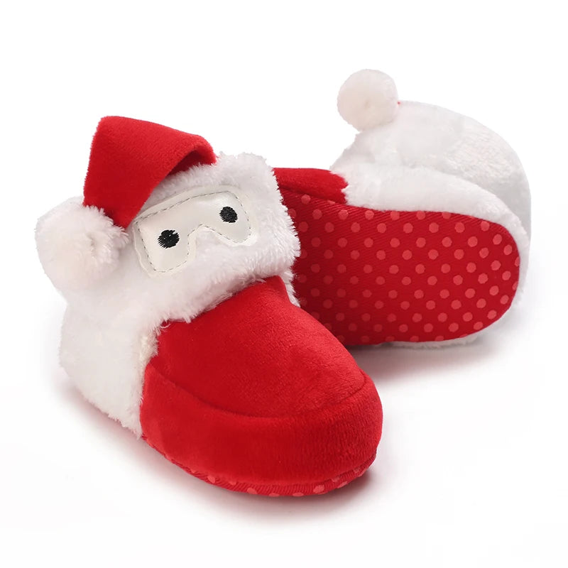 Cute Baby Boy Christmas Boots With Plush Insulation Suitable For 0-1 Year Old Girls Soft Soled and Comfortable Boots The first