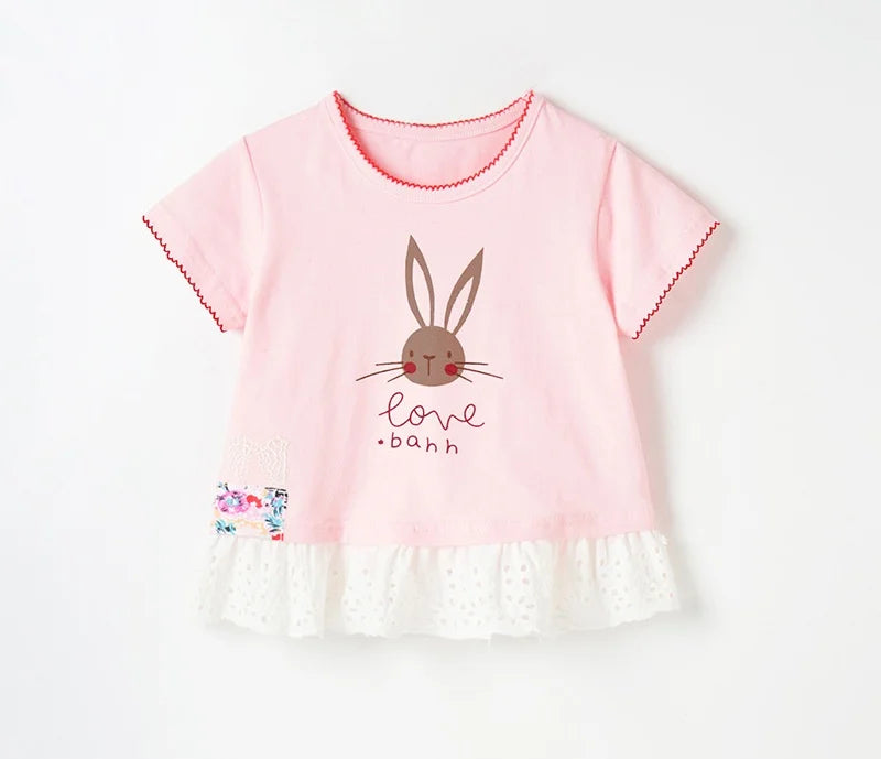 2026 Summer New Arrival 2 3 4 5 6 8 10 Years Kids Children Flower Print Baby Top Basic Cartoon Cotton Girls Short-Sleeve T-Shirt