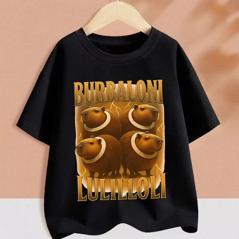 2025 Kids Clothes Funny Italian Brainrot T Shirt Cartoon Graphics Casual Vintage Boys Girls Short Sleeve Top Children's Clothing