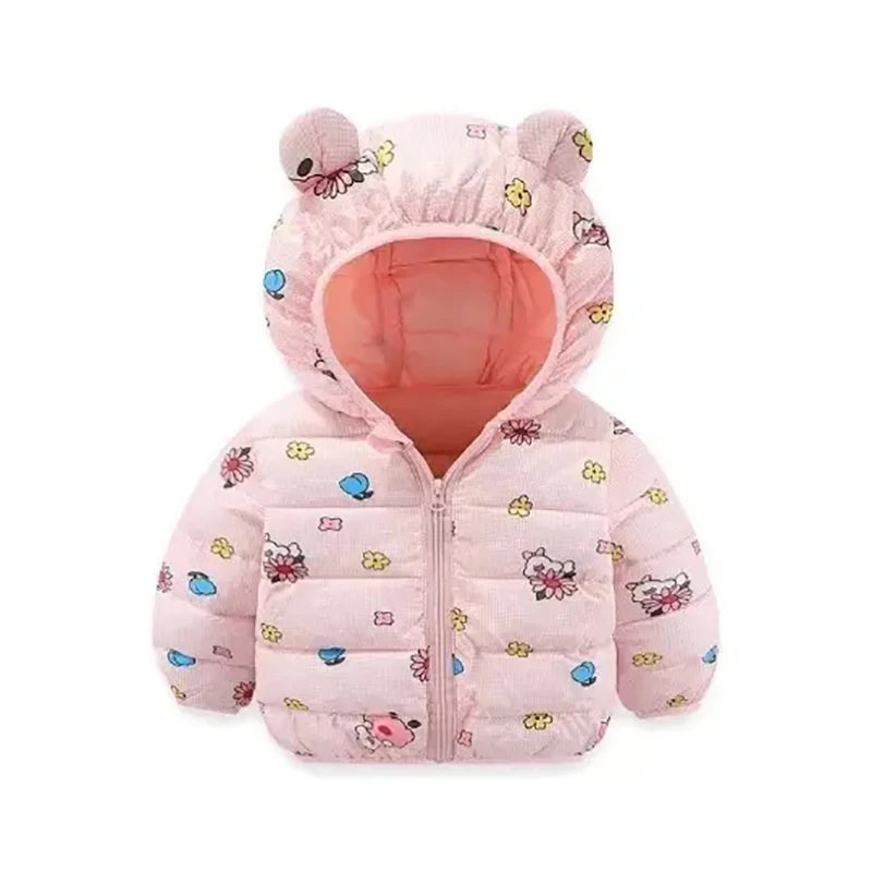 Girls Winter Coat Boy kids Girls Cotton-padded Jacket Character Pattern Baby Hooded Jacket Children Down Jacket