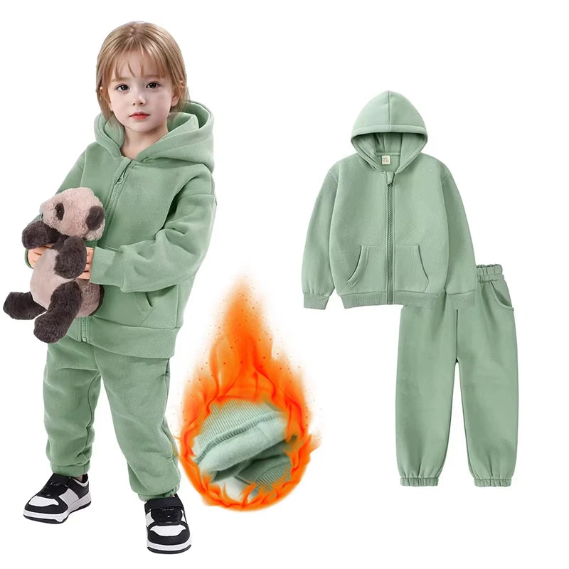 Winter Kids Clothing Sets Children Clothes Set Zipper Sports Wear Fleece Girls Sweatsuit Kids Winter Clothing Sets - Idrilay 