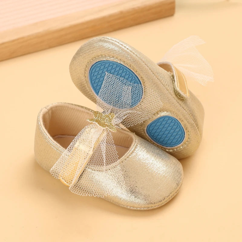 Cute Spring Newborn Golden Baby Shoes Non Slip Cloth Bottom Girl Shoes Elegant Breathable Casual Baby First Walking Shoes 0-18 M