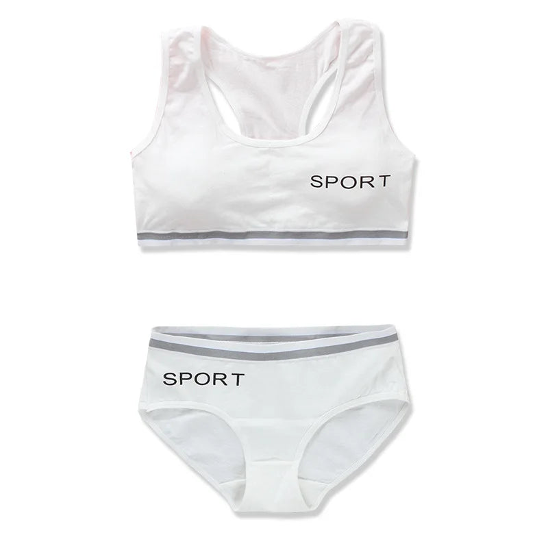 8-18Y Teenage Girls Training Bras Panties Student Kids Cotton Underwear Sets Young Children Padded Bra Vest+Panties Underclothes