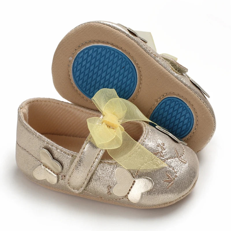 Cute Spring Newborn Golden Baby Shoes Non Slip Cloth Bottom Girl Shoes Elegant Breathable Casual Baby First Walking Shoes 0-18 M