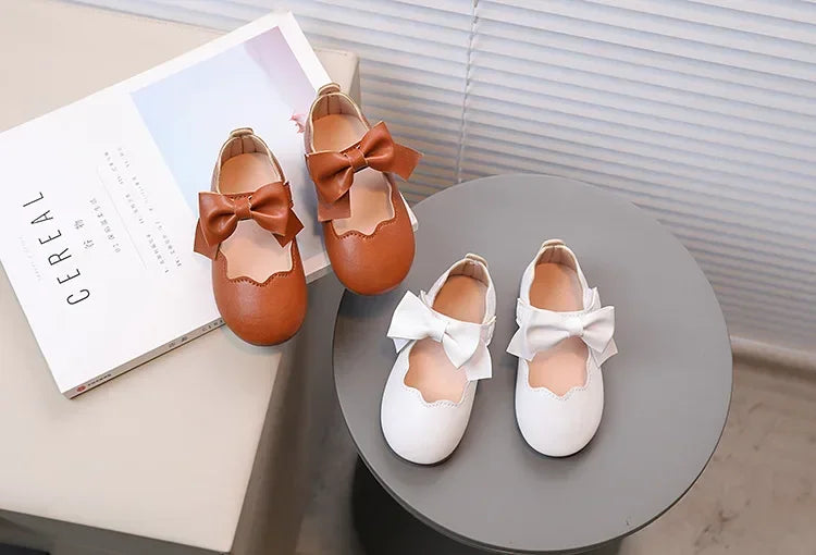 Girls Mary Jane Shoes Children Solid Color Bow Round-toe Bow 2024 New Kids Fashion Soft Moccasin Shoes Baby First Walker Shoes - Idrilay 