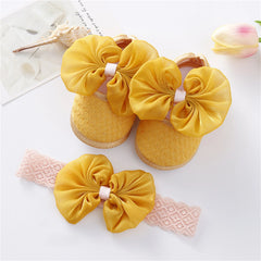 Pudcoco Infant Girl Flat Shoes for Spring Autumn, Bowknot Soft Sole Anti Slip Crib Shoes + Lace Headband