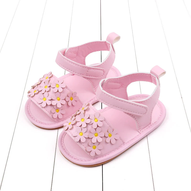 Baby Girl Shoes Cute Flowers Beautiful Sandals Summer Walking Infant Shoes 2024 New Fashion High Quality PU and TPR BHX3195