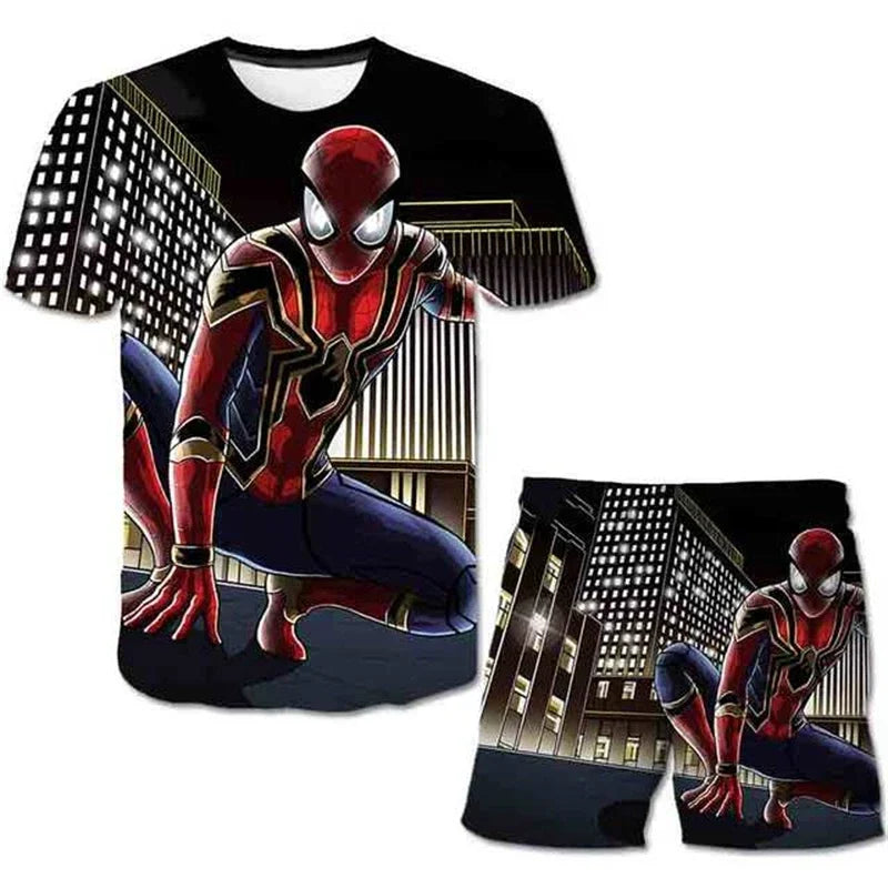 Boys Summer Spider-Man Marvel Hulk Iron Man Spiderman 2 Piece Set Breathable Tshirt & Shorts