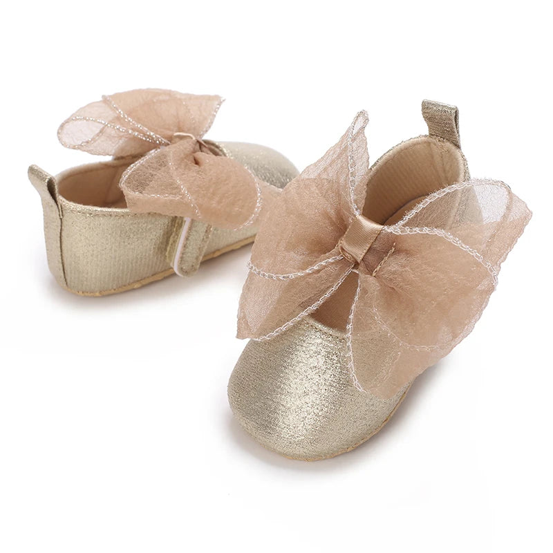 Cute Spring Newborn Golden Baby Shoes Non Slip Cloth Bottom Girl Shoes Elegant Breathable Casual Baby First Walking Shoes 0-18 M