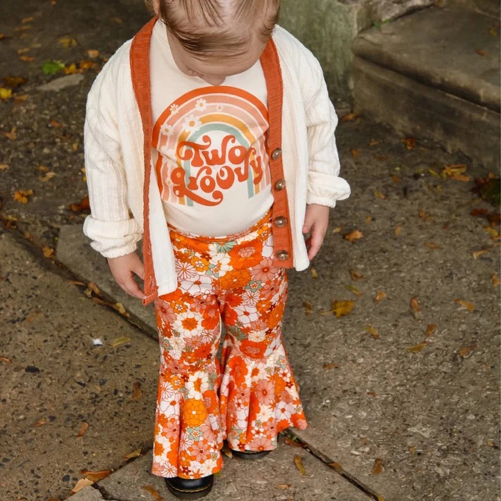 2-3T Toddler Baby Girl Birthday Outfit Groovy One/Two Groovy Romper Shirts Flower Bell Bottoms Headband Boho Clothes