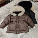2025 Winter New Hooded Medium to Long Children's Thick Hairy Decorative Cotton Jacket