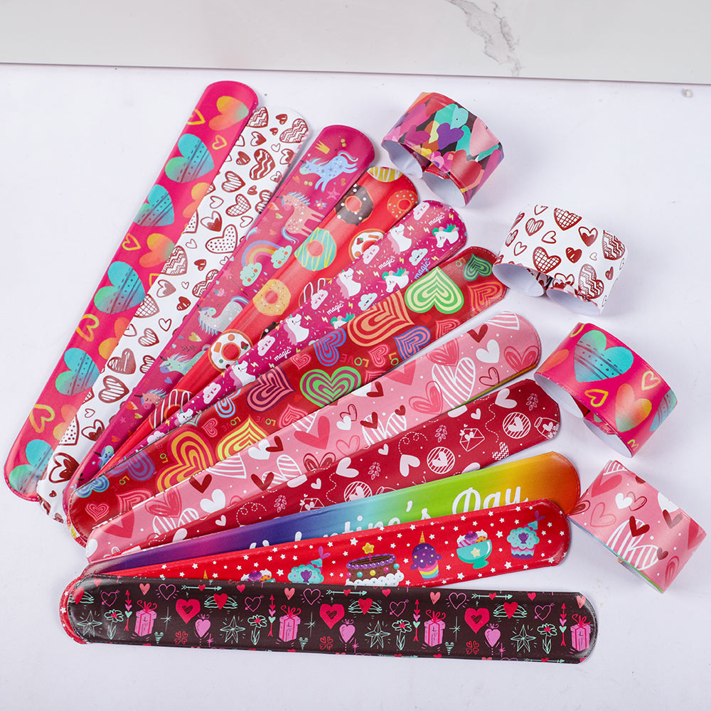12Pcs Sweet Heart Love Slap Bracelets Valentine's Day Wristbands for Wedding Birthday Party Favors Valentine Anniversary Gift - Idrilay 