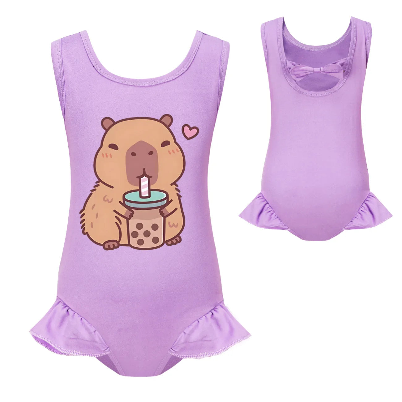 Swimsuit for Girls Summer Vacation Outfits Kids Game copybara Sling Ruffles Bikini Set Children Carooon Print Swimwear