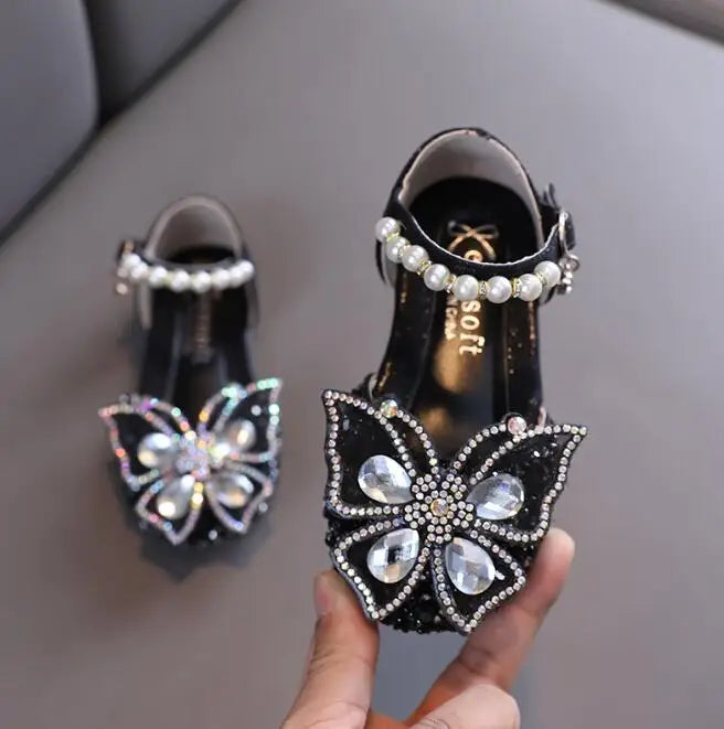 Girls Shoes Children High Heel Glitter Crystal Sandals Fashion Buckle Kids Princess Dance Shoe Student Performance Leather Shoes - Idrilay 