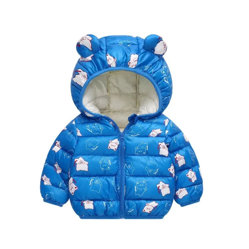 Girls Winter Coat Boy kids Girls Cotton-padded Jacket Character Pattern Baby Hooded Jacket Children Down Jacket