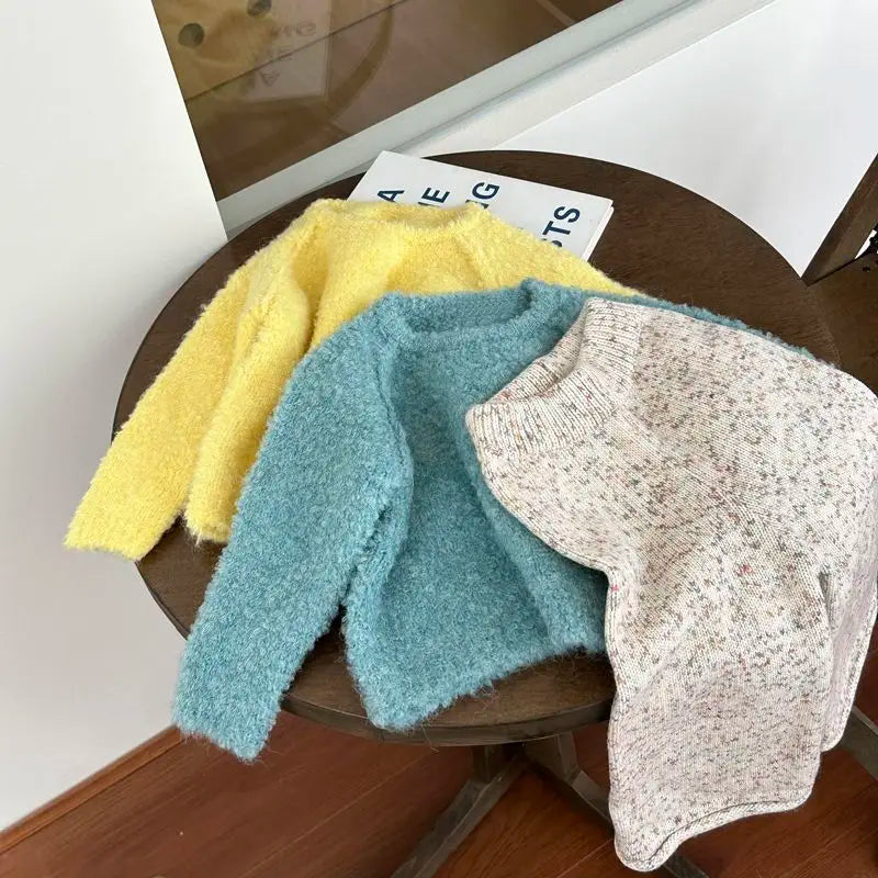 2025 New Children's Clothing Children's Sweaters Autumn and Winter Warm Knitted Yarn Tops for Boys and Girls Granular Wool