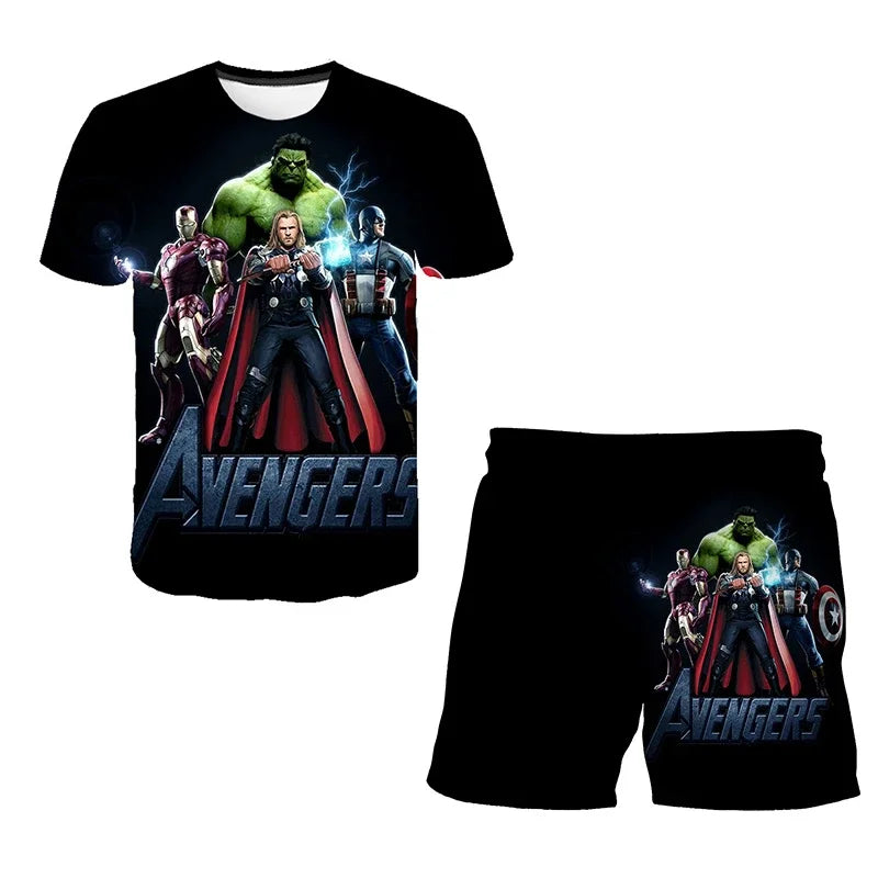Boys Summer Spider-Man Marvel Hulk Iron Man Spiderman 2 Piece Set Breathable Tshirt & Shorts