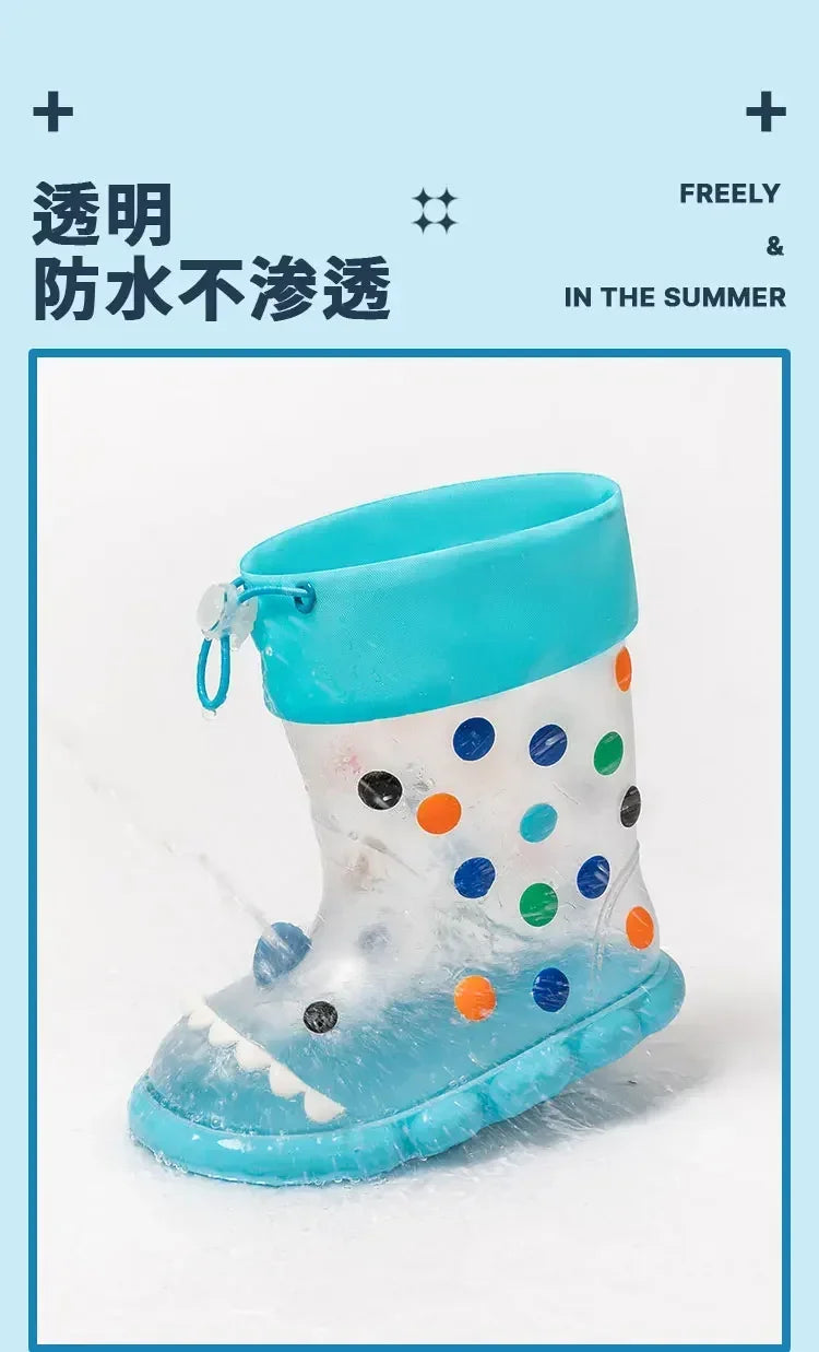 Anti-Slippery Rain Boots Kids Fashion Casual Waterproof Boys Girls Print Cartoon Children PVC Soft Soles Shoes 2023 Summer