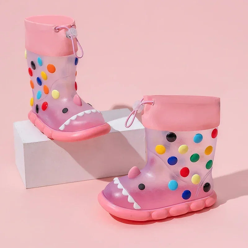 Anti-Slippery Rain Boots Kids Fashion Casual Waterproof Boys Girls Print Cartoon Children PVC Soft Soles Shoes 2023 Summer