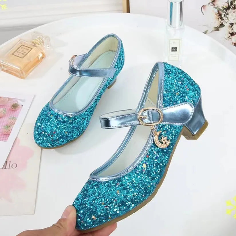 Girls Shoes Children High Heel Glitter Crystal Sandals Fashion Buckle Kids Princess Dance Shoe Student Performance Leather Shoes - Idrilay 